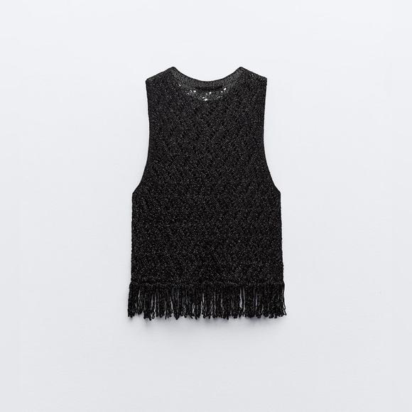 NWT ZARA FRINGED METALLIC THREAD KNIT TOP - Picture 7 of 8